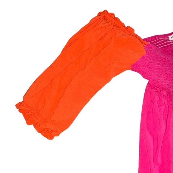 Main Strip Color Block Ruffle Dress-Pink/Orange-Large-GUC - Picture 4 of 7